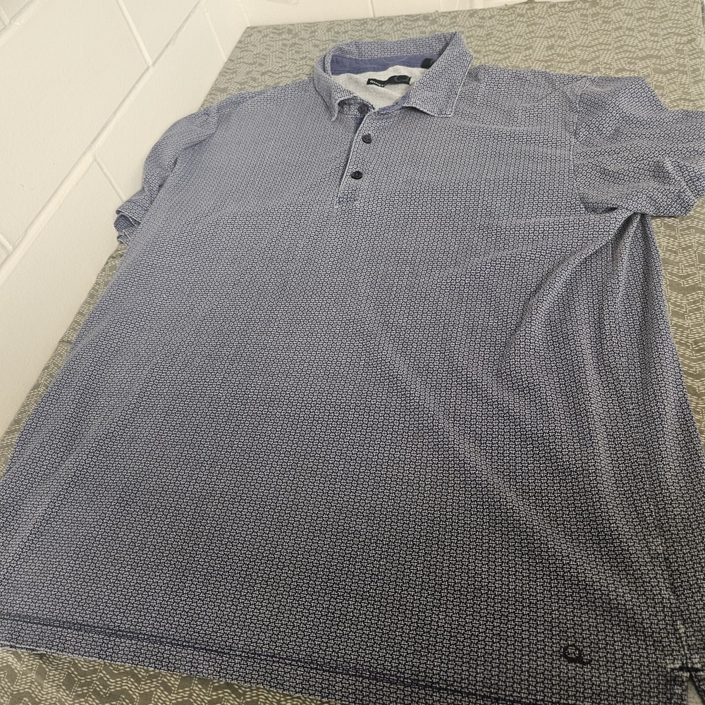 Quieti Polo Shirt Mens Extra Large Blue White Gradient Striped Short Sleeve Golf
